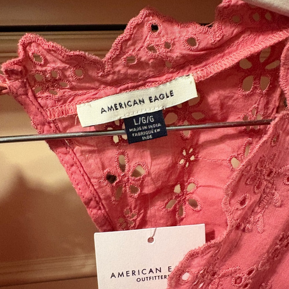 American Eagle Outfitters Pink Eyelet Flutter Dress - Picture 4 of 8